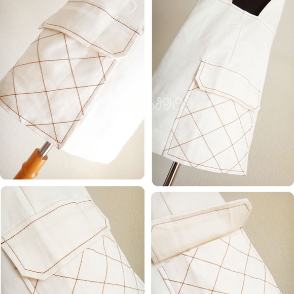 Cream Button Down Overall Skirt Pinafore Dress - Picture 4 of 8